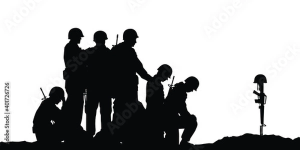 Obraz Sad soldiers troop silhouette vector, military concept.