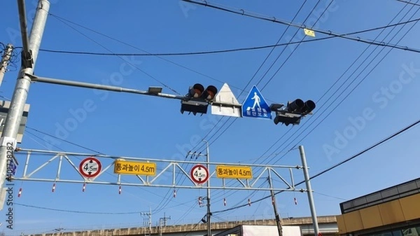 Fototapeta 한국의  한적한 도로변 교통신호대~