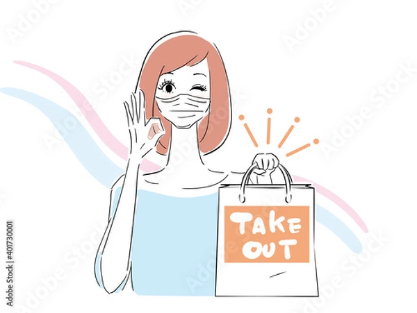 Fototapeta 飲食店用　お持ち帰りできます マスク