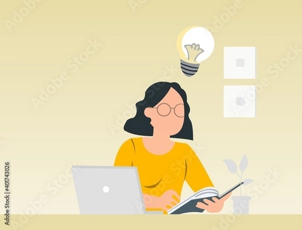 Obraz Vector of a girl reading a book