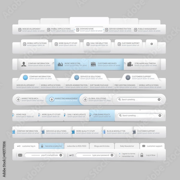 Fototapeta Web design elements with icons set: Navigation menu bars