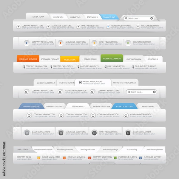 Fototapeta Web design elements with icons set: Navigation menu bars
