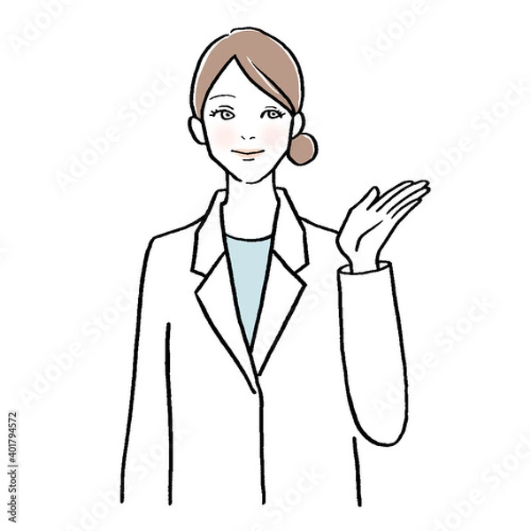 Fototapeta 紹介・案内する女性のお医者さんのイラスト