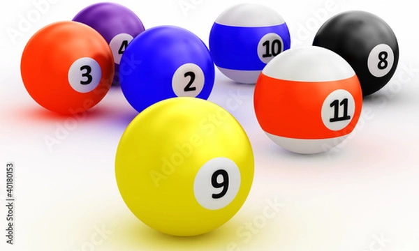 Obraz Colorful pool balls over white