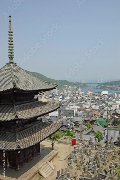 Fototapeta 三重の塔と尾道の景観