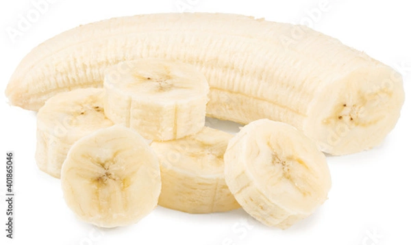 Fototapeta fresh banana with slices isolated on white background. Clipping path and full depth of field.