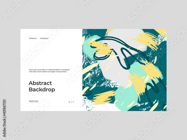 Fototapeta Homepage design with abstract illustration. Colorful geometric and hand drawn shapes, textures. Decorative wallpaper, backdrop. EPS10 vector.