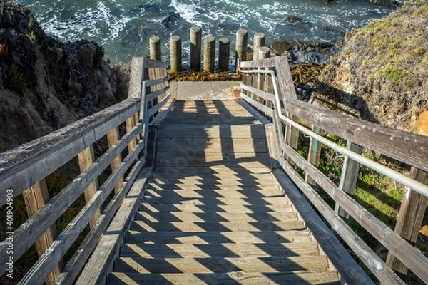 Obraz Pacific Ocean Stairway leading to the water along the central coast of California