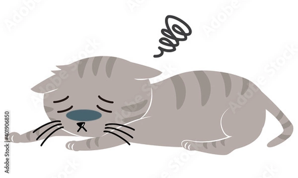 Fototapeta ぐったりして元気のない猫　病気　体調不良　ペット	