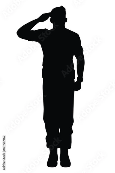 Obraz Saluting soldier silhouette vector, military man concept.