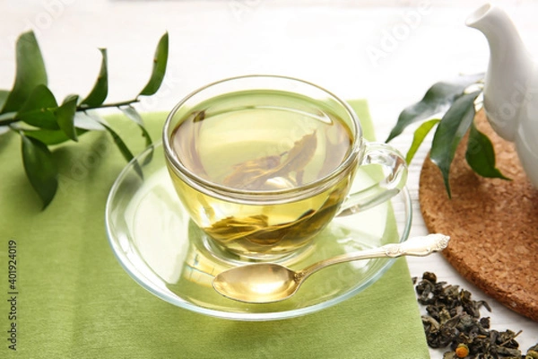Obraz Cup of green tea on table