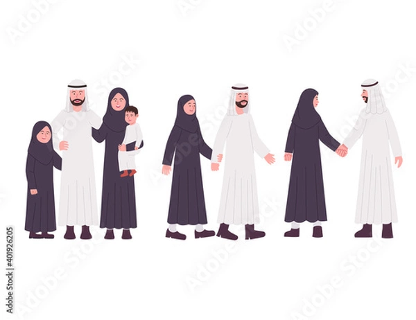 Obraz Group of Arabian Family Couple Flat Illustration Cartoon