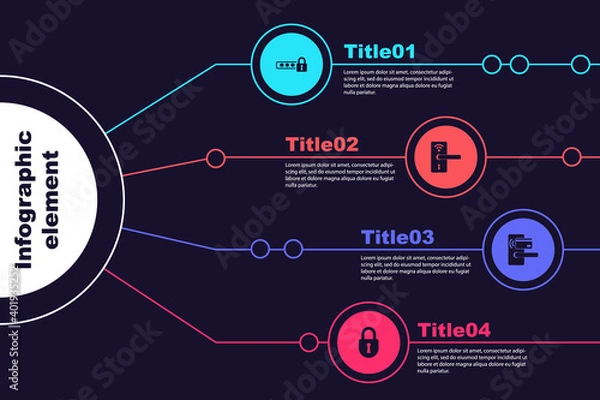Fototapeta Set Password protection, Digital door lock with wireless, and Lock. Business infographic template. Vector.