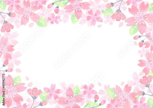 Fototapeta 水彩で描いた桜のフレーム