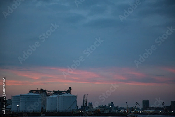 Obraz 工場地帯の夕焼け