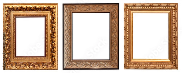 Fototapeta Set of gilded antique picture frames isolated on white background.