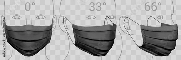 Obraz Vector set collection of realistic black face masks on human heads from different angles