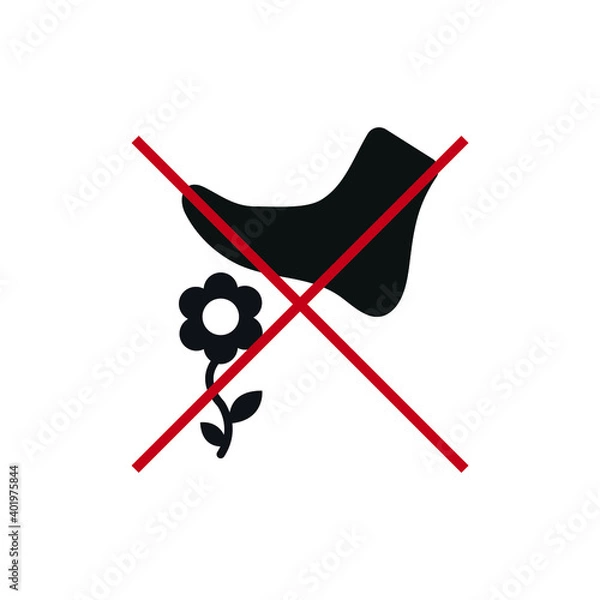 Fototapeta Vector image. Icon do not step on the flowers.