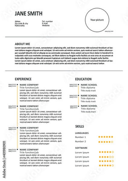 Fototapeta Minimalistic creative CV resume with yellow details