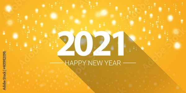 Obraz 2021 Happy new year horizontal banner background or greeting card with text. vector 2021 new year numbers isolated on orange horizontal background with lights
