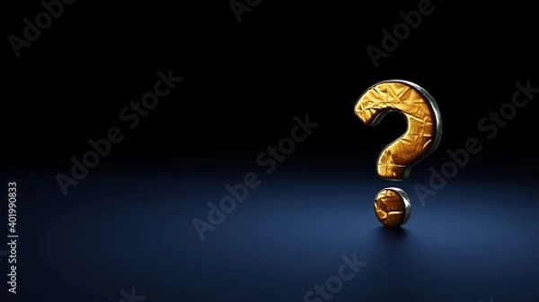 Obraz 3d rendering symbol of question wrapped in gold foil on dark blue background
