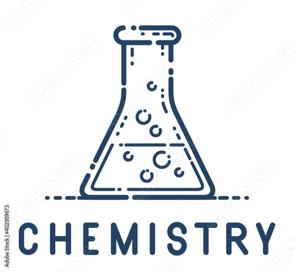 Fototapeta Chemical flask vector simple linear icon, science chemistry line art symbol, laboratory research.