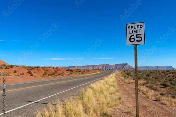 Fototapeta Scenic road near the Zion National Park in the State of Utah, with the beautiful red sandstone mountains.