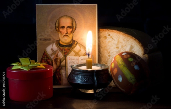 Obraz Easter eggs, a gift on a black background