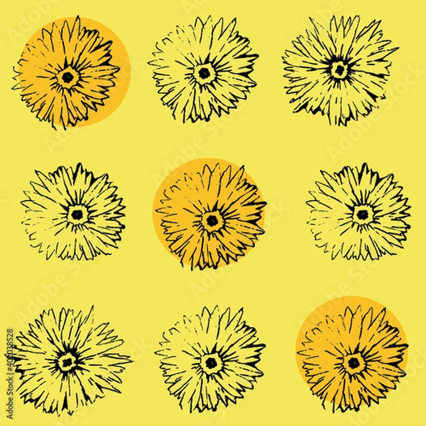 Obraz flowers on yellow background/ vector pattern