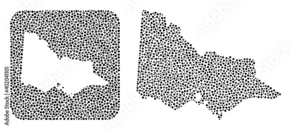 Fototapeta Map of Australian Victoria collage designed with round items and hole. Vector map of Australian Victoria mosaic of round items in various sizes and gray color tints. Designed for abstract purposes.
