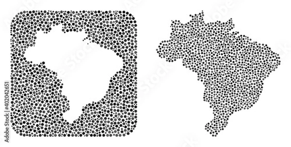 Obraz Map of Brazil mosaic formed with circle points and subtracted shape. Vector map of Brazil mosaic of spheric dots in variable sizes and grey color tinges. Designed for education propaganda.