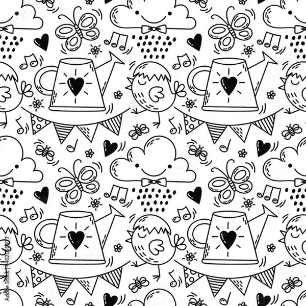 Obraz doodle seamless pattern with a set of easter elements