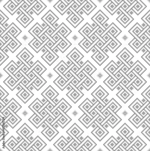 Obraz Geometric tibetan seamless pattern from endless knot. Oriental sacred geometry and asian folk style. Black and white template for textile, wrapping paper and other surfaces, vector.