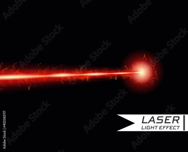 Obraz Bright red laser, beam, flash. Vector transparent ray. An object on an isolated black background. Template.