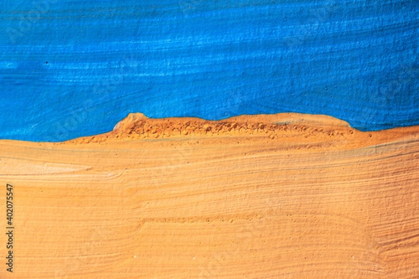 Fototapeta Yellow-blue background painted with gouache. Empty background. Minimalism.