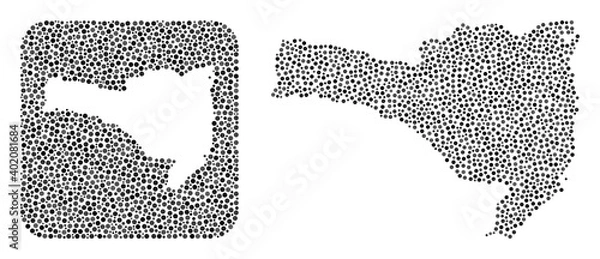 Obraz Map of Santa Catarina State mosaic designed with spheric items and carved shape. Vector map of Santa Catarina State collage of spheric dots in various sizes and gray color tones.