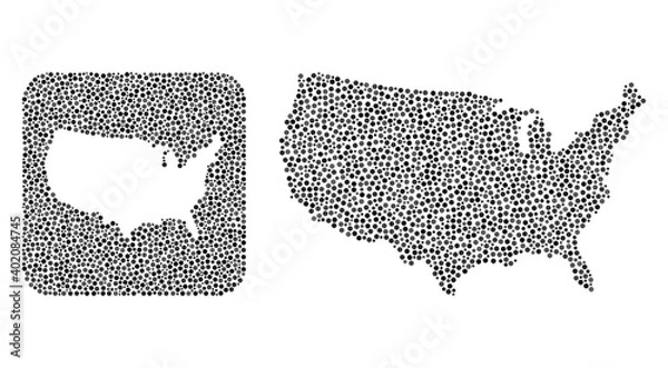 Obraz Map of USA collage designed with round points and subtracted space. Vector map of USA collage of circle spots in various sizes and gray color tints. Designed for education projects.