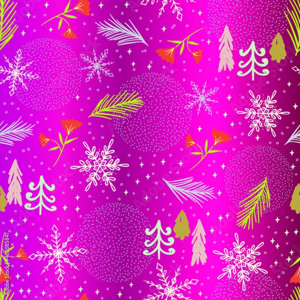 Fototapeta Christmas pattern vector, straight pattern cute seamless pattern with Christmas decoration with spruce leaf pattern and happy holiday floral pattern