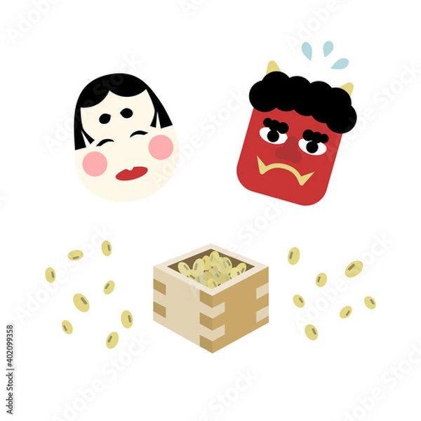 Obraz 福の神と鬼と豆まき節分イラスト素材