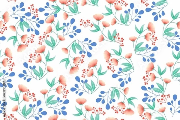 Fototapeta Seamless pattern from flowers, leaves and berries. Background for design and industry