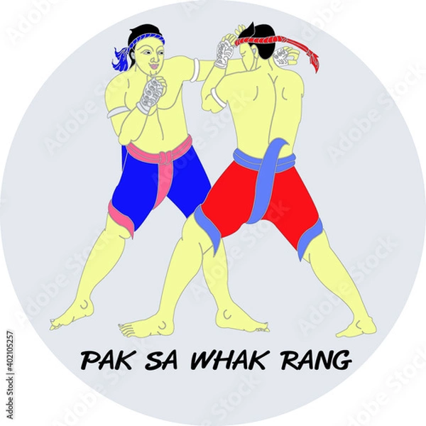Fototapeta The Thai Art of Boxing, A Thai Heritage, Major Thai-style boxing winning card : 15 styles.
 1 of 15 styles of  Mae Mai Muay Thai.This style is called Pak Sa Whak Rang