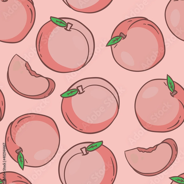 Fototapeta Vector fruit seamless pattern. Vector seamless peach pattern. Seamless fruits pattern.