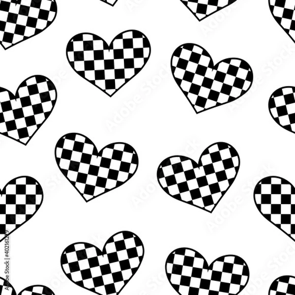 Fototapeta Seamless pattern hearts black and white vector illustration