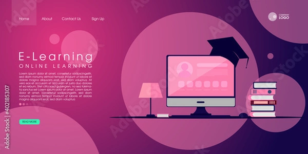 Fototapeta Web page design templates for e-learning, online education, e-book. Modern vector illustration concepts for website and mobile website development. Vector Illustration.