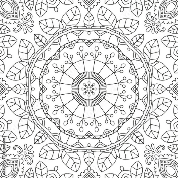 Fototapeta Floral Nature Mandala Motive - Coloring Book Vector Illustration In Black and White