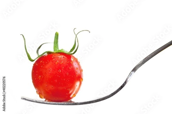 Obraz Cocktailtomate auf einer Gabel