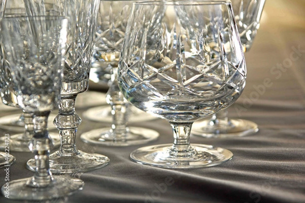 Fototapeta Various types of glasses from glassware collection