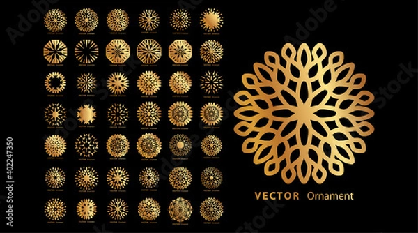 Fototapeta Collection of mandala ornament designs. vector design with circular pattern in gold color