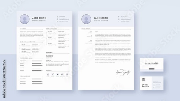 Fototapeta pastel color CV Resume, Cover Letter and Business Card Layout Set with minimalist design