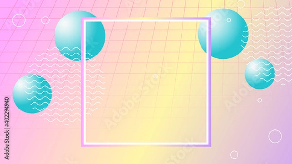 Fototapeta Abstract Memphis Art Background. colorful poster and banner design template. geometric shapes, frame, copy space for text. advertisement, commercial, leaflet, billboard sale. Stock vector illustration